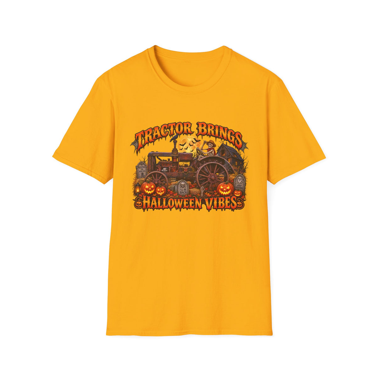 Tractor Brings Halloween Vibes T-Shirt | Pumpkin Farm Tractor Halloween Tee