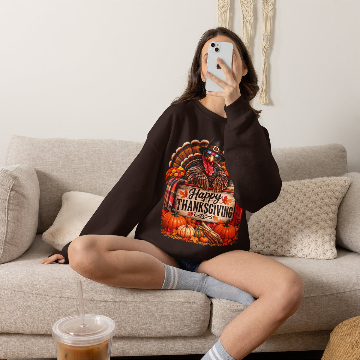 Happy Thanksgiving Turkey Sweatshirt — Fall Pumpkin Harvest Crewneck