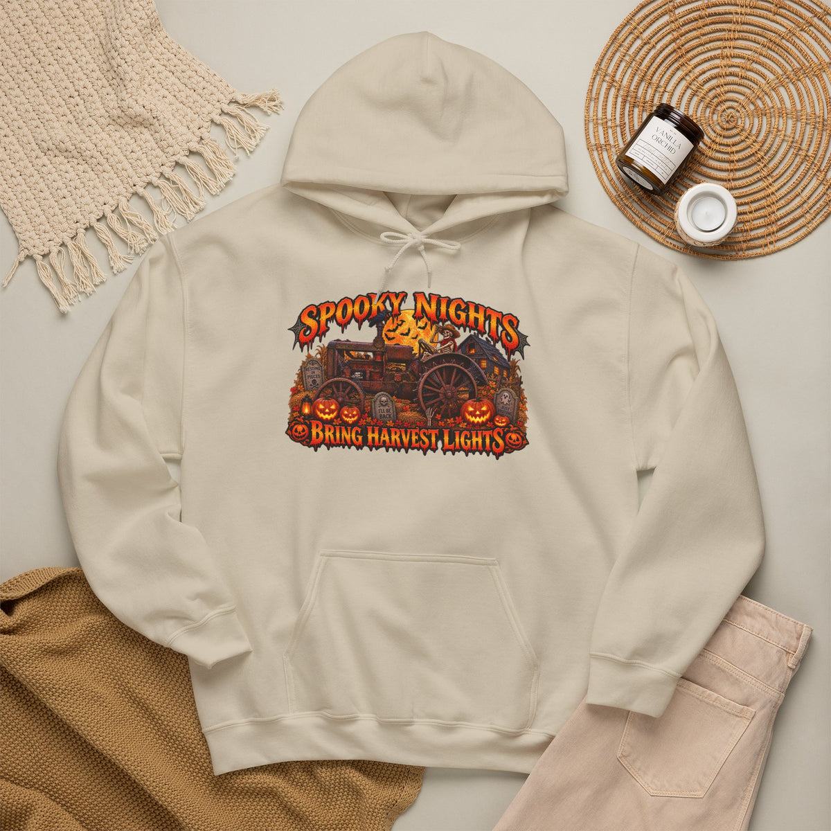 Spooky Nights Bring Harvest Lights Hoodie | Halloween Pumpkin Wagon Sweatshirt