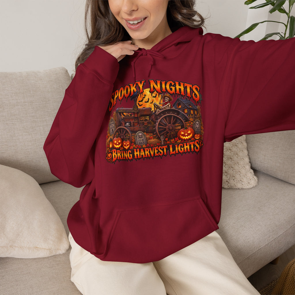 Spooky Nights Bring Harvest Lights Hoodie | Halloween Pumpkin Wagon Sweatshirt