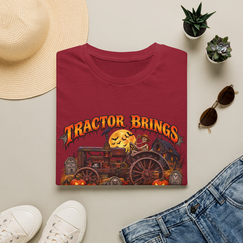 Tractor Brings Halloween Vibes T-Shirt | Pumpkin Farm Tractor Halloween Tee