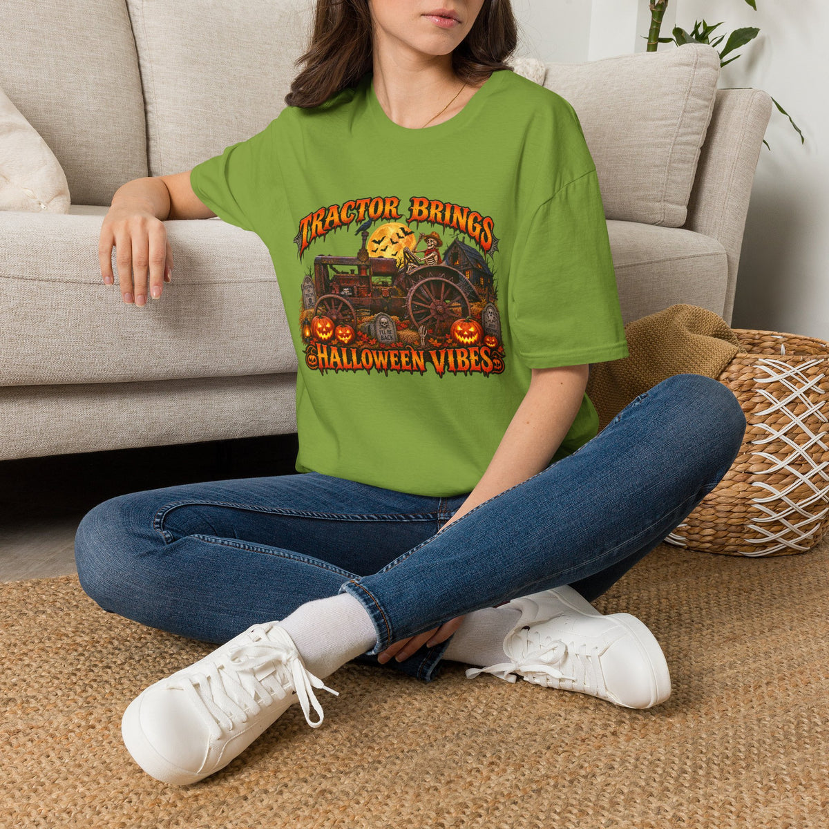Tractor Brings Halloween Vibes T-Shirt | Pumpkin Farm Tractor Halloween Tee