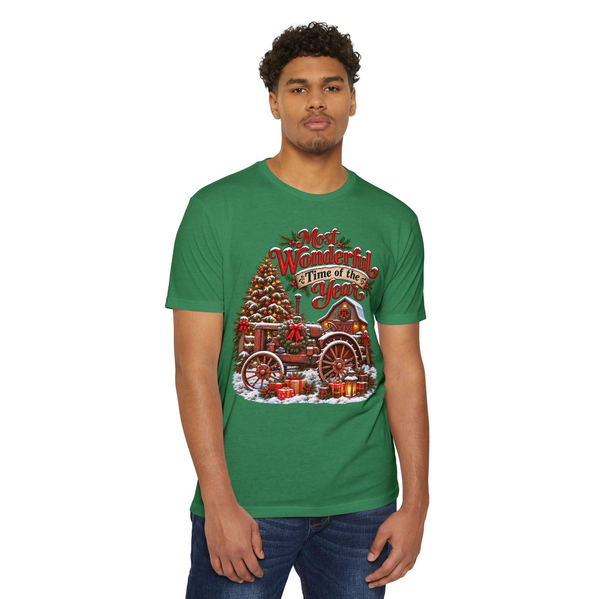 Most Wonderful Time of the Year Christmas T-Shirt | Vintage Holiday Wagon Design