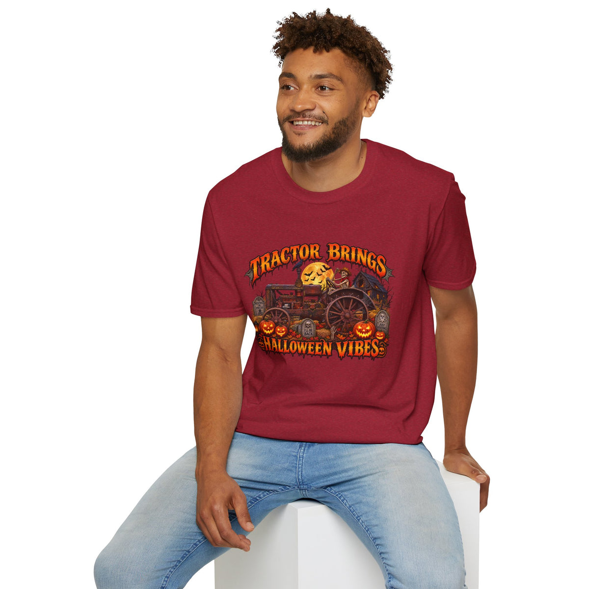 Tractor Brings Halloween Vibes T-Shirt | Pumpkin Farm Tractor Halloween Tee