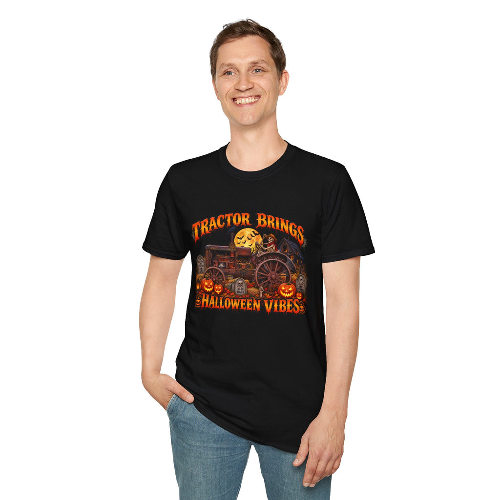 Tractor Brings Halloween Vibes T-Shirt | Pumpkin Farm Tractor Halloween Tee