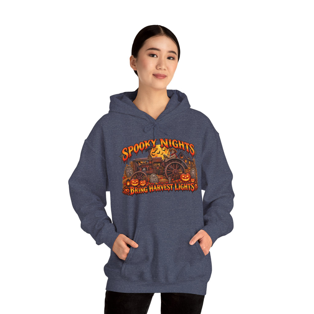 Spooky Nights Bring Harvest Lights Hoodie | Halloween Pumpkin Wagon Sweatshirt