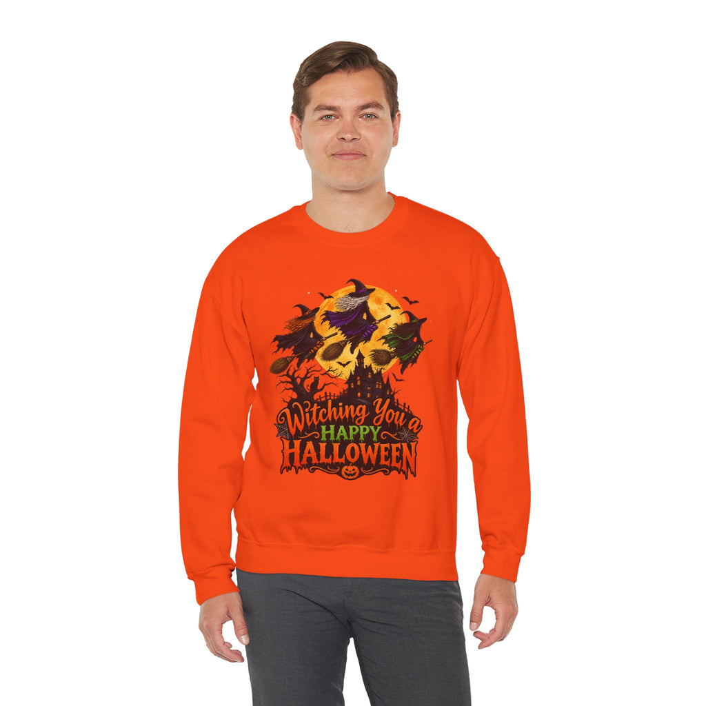 Witching You a Happy Halloween Crewneck Sweatshirt | Halloween Skull Moon Design