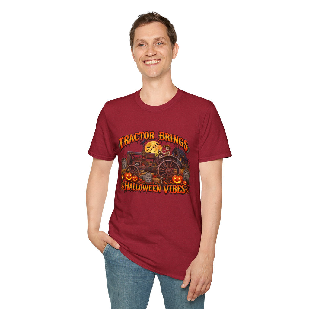 Tractor Brings Halloween Vibes T-Shirt | Pumpkin Farm Tractor Halloween Tee