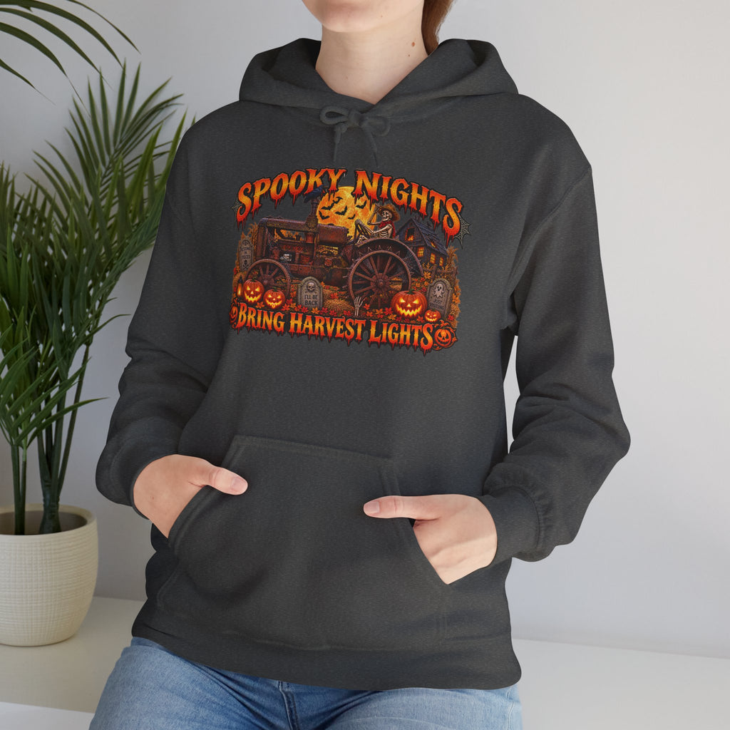 Spooky Nights Bring Harvest Lights Hoodie | Halloween Pumpkin Wagon Sweatshirt