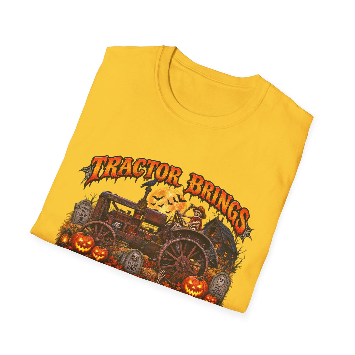 Tractor Brings Halloween Vibes T-Shirt | Pumpkin Farm Tractor Halloween Tee
