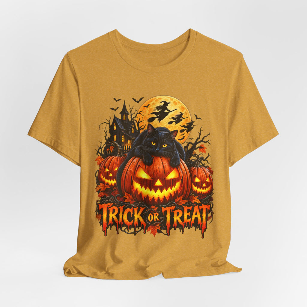Trick or Treat Jack-O'-Lanterns Pumpkin Cat T-Shirt | Halloween Tee, Spooky Haunted Moon