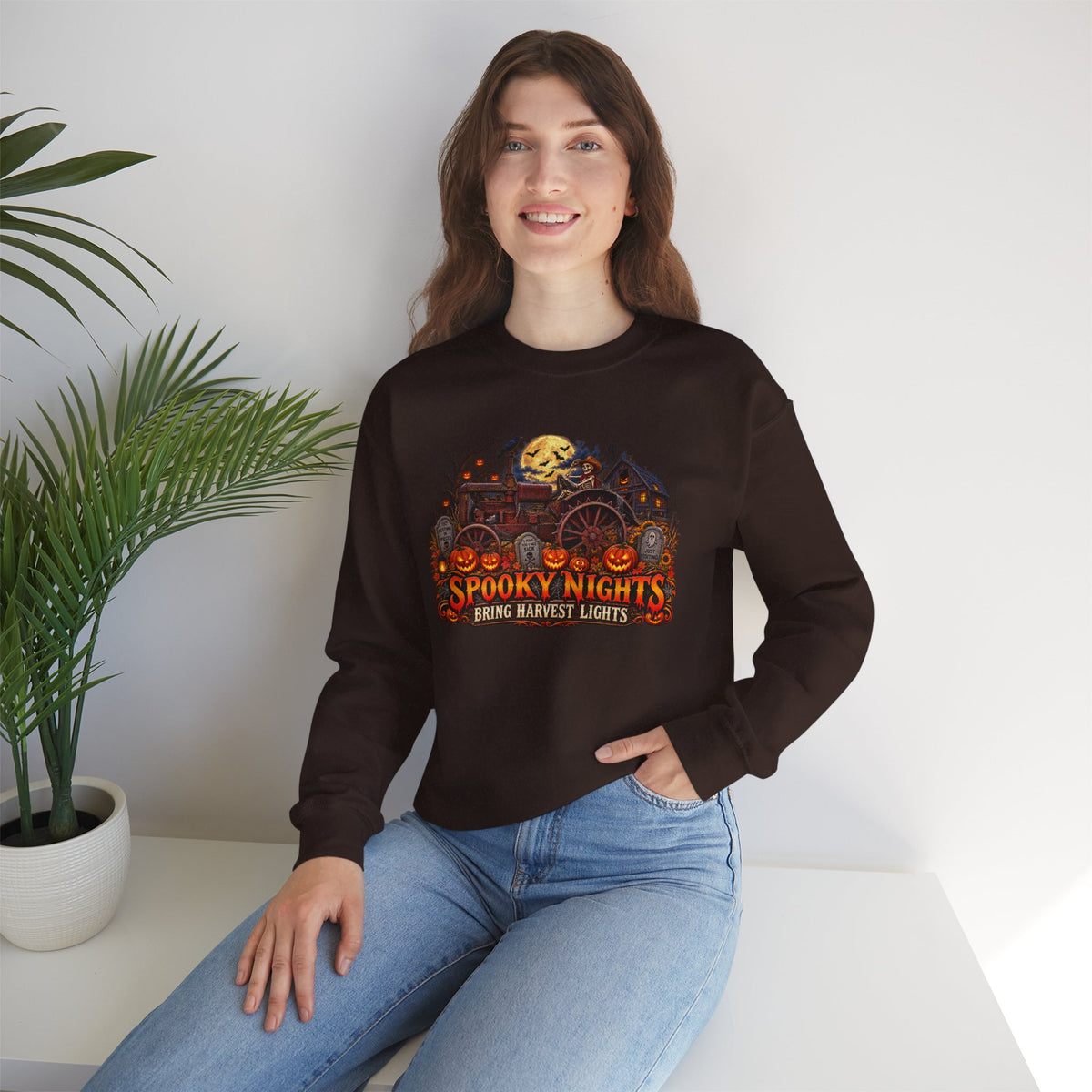 Spooky Nights Harvest Lights sweatshirt | Halloween pumpkin moon crewneck