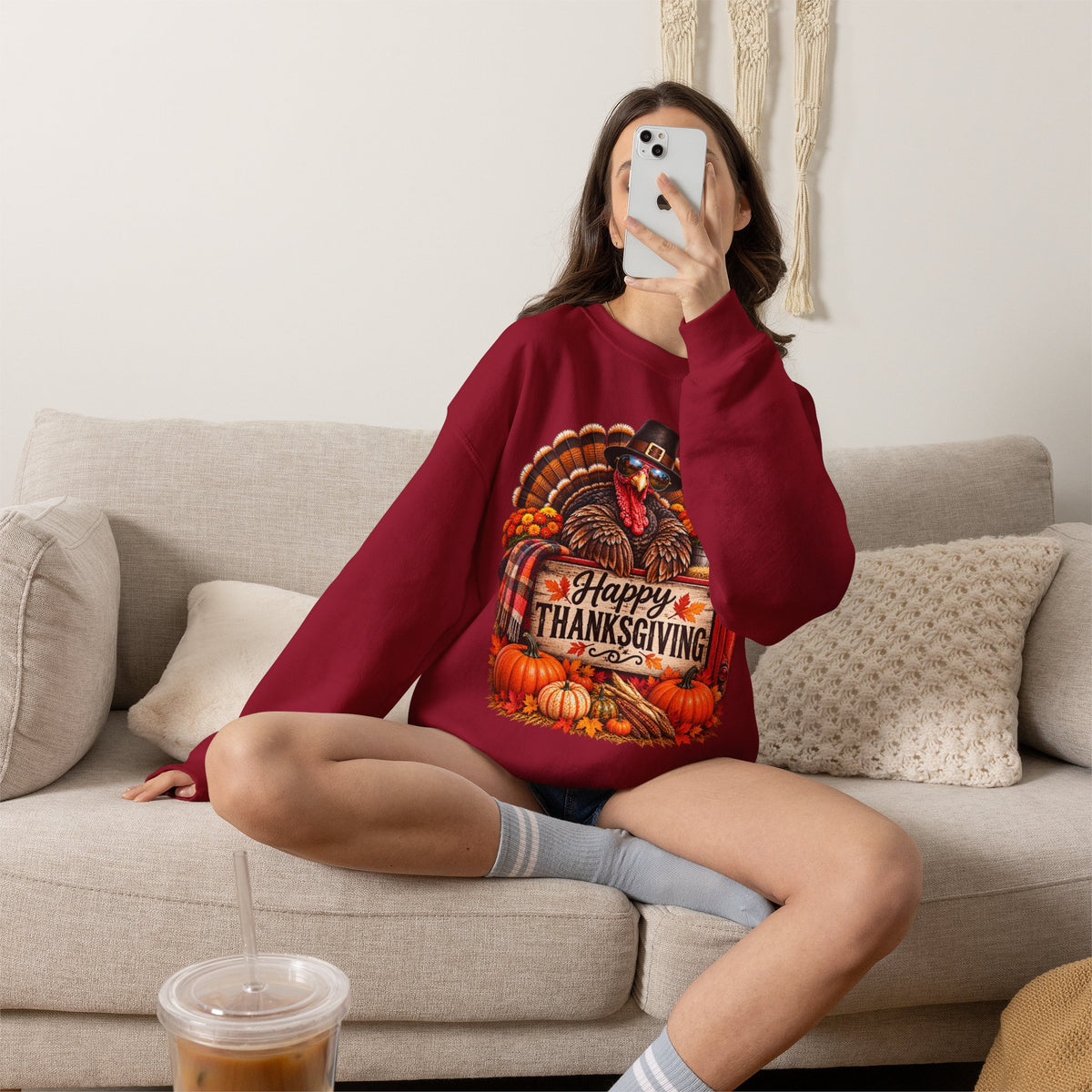 Happy Thanksgiving Turkey Sweatshirt — Fall Pumpkin Harvest Crewneck