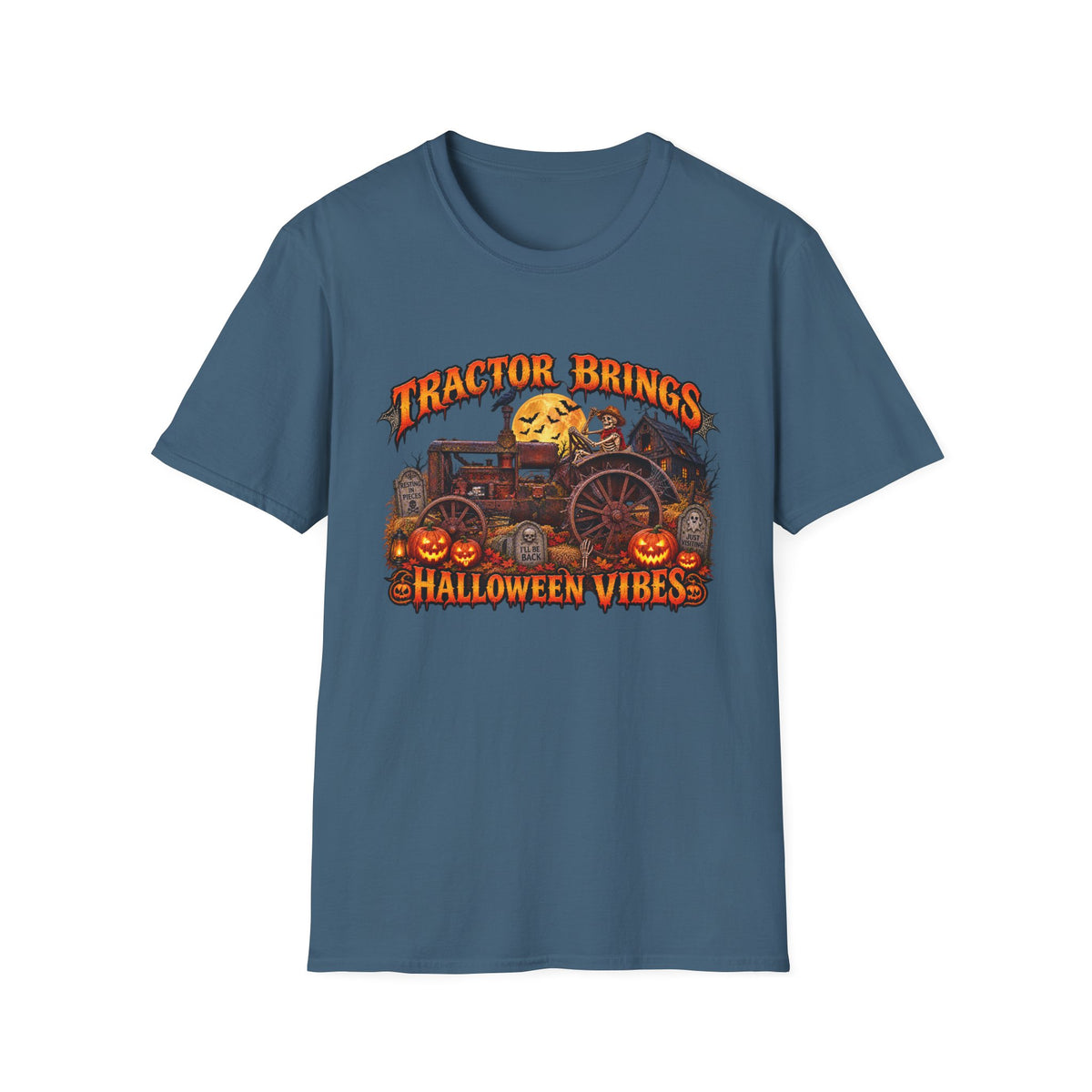Tractor Brings Halloween Vibes T-Shirt | Pumpkin Farm Tractor Halloween Tee