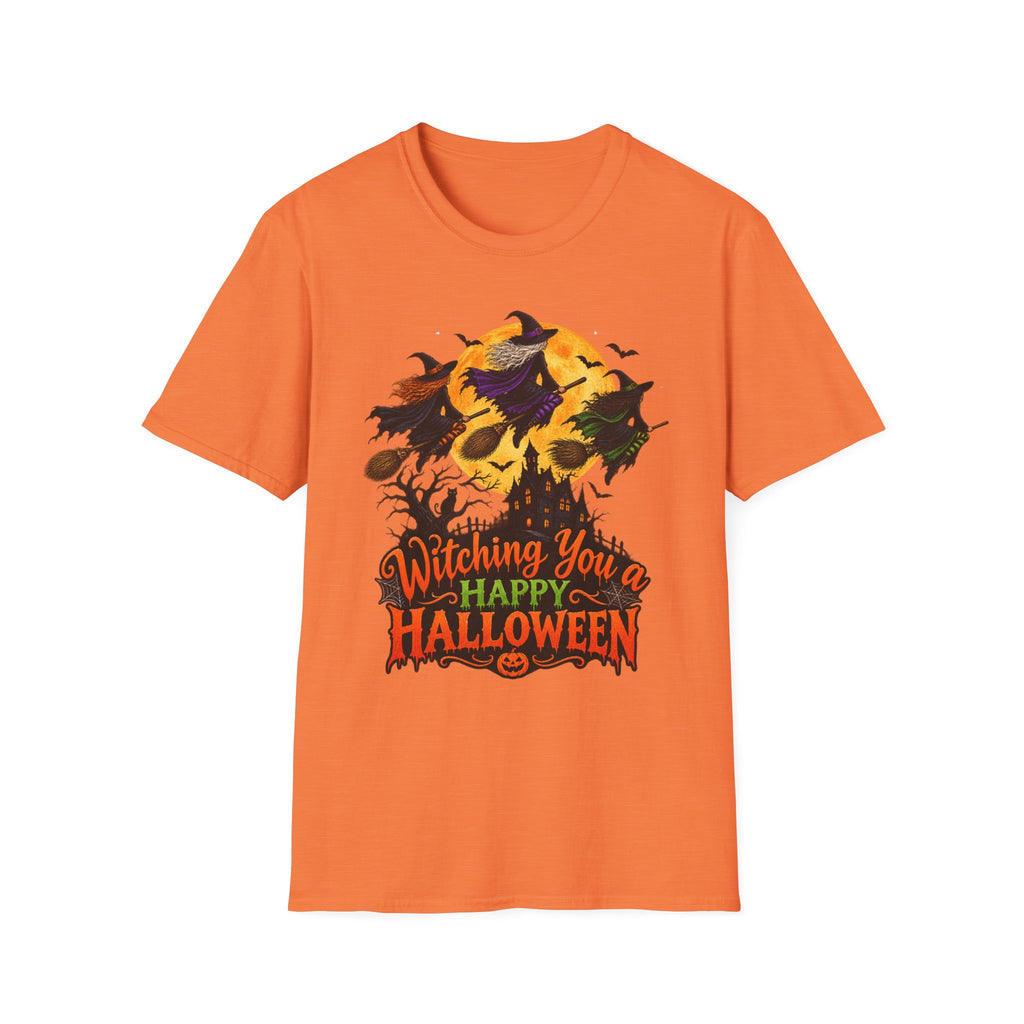 Witching You a Happy Halloween T-Shirt | Witch, Bats, Pumpkin, Moon