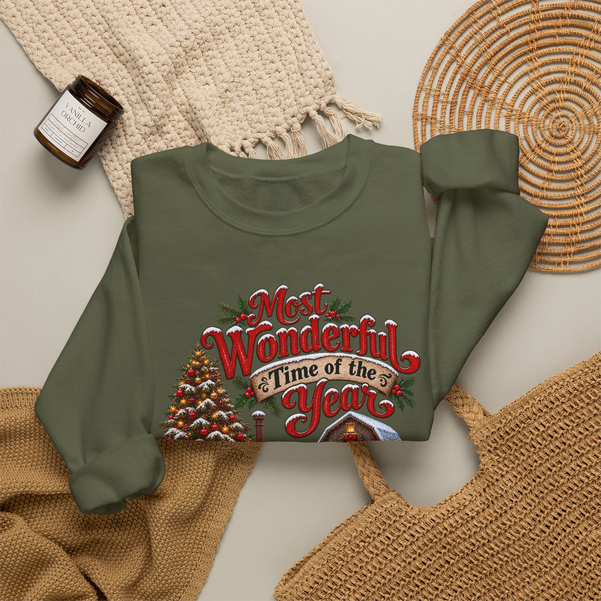 Most Wonderful Time of the Year Sweatshirt | Christmas Vintage Wagon Tree Design