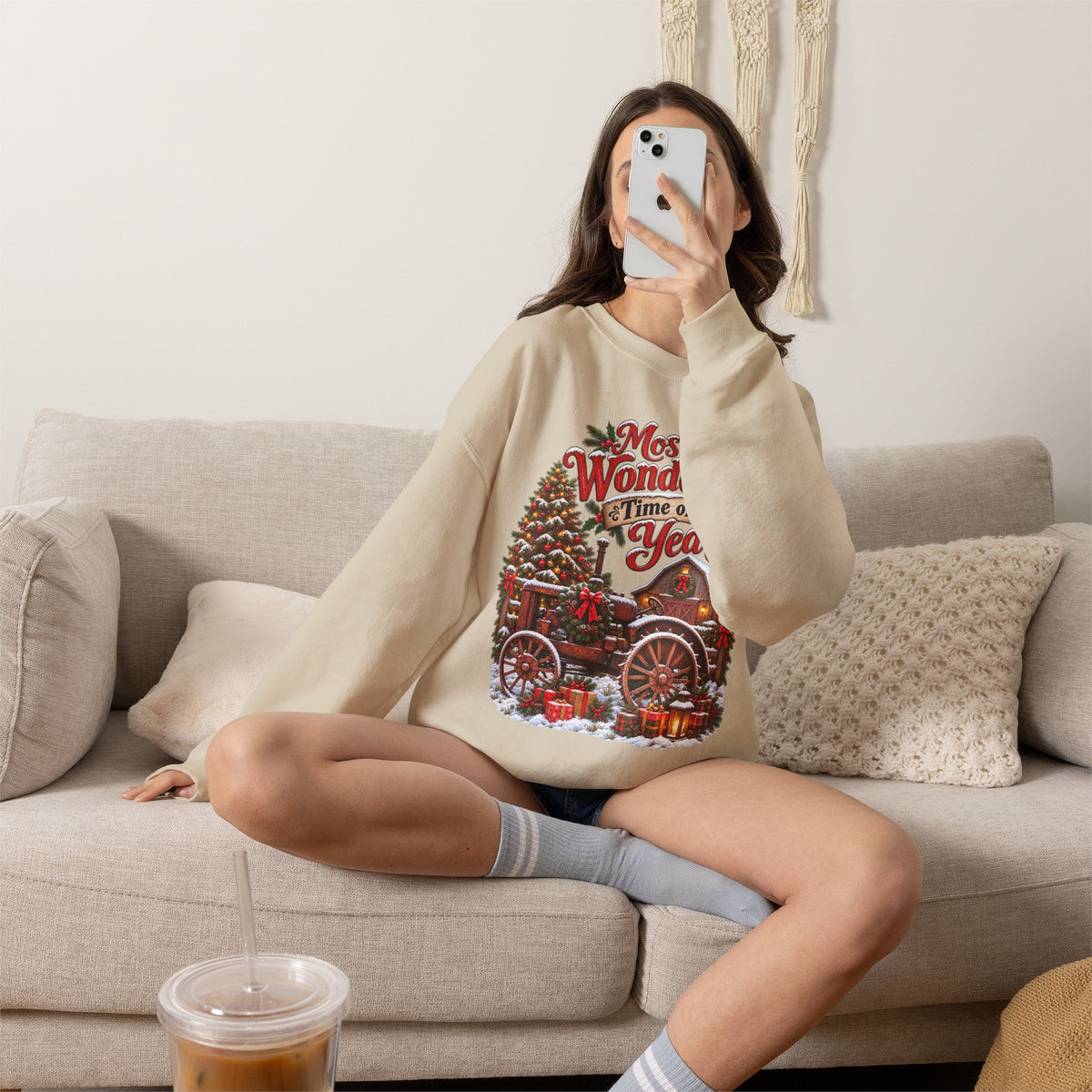 Most Wonderful Time of the Year Sweatshirt | Christmas Vintage Wagon Tree Design