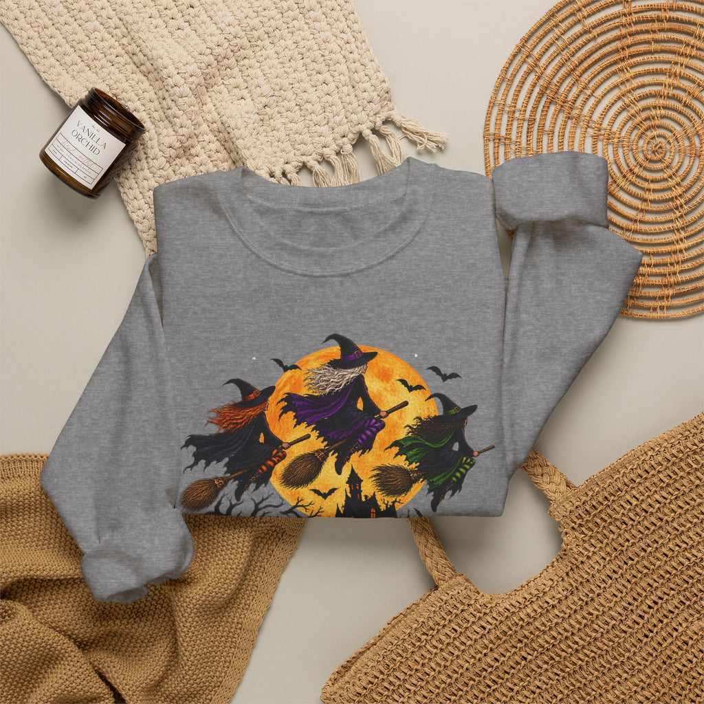 Witching You a Happy Halloween Crewneck Sweatshirt | Halloween Skull Moon Design