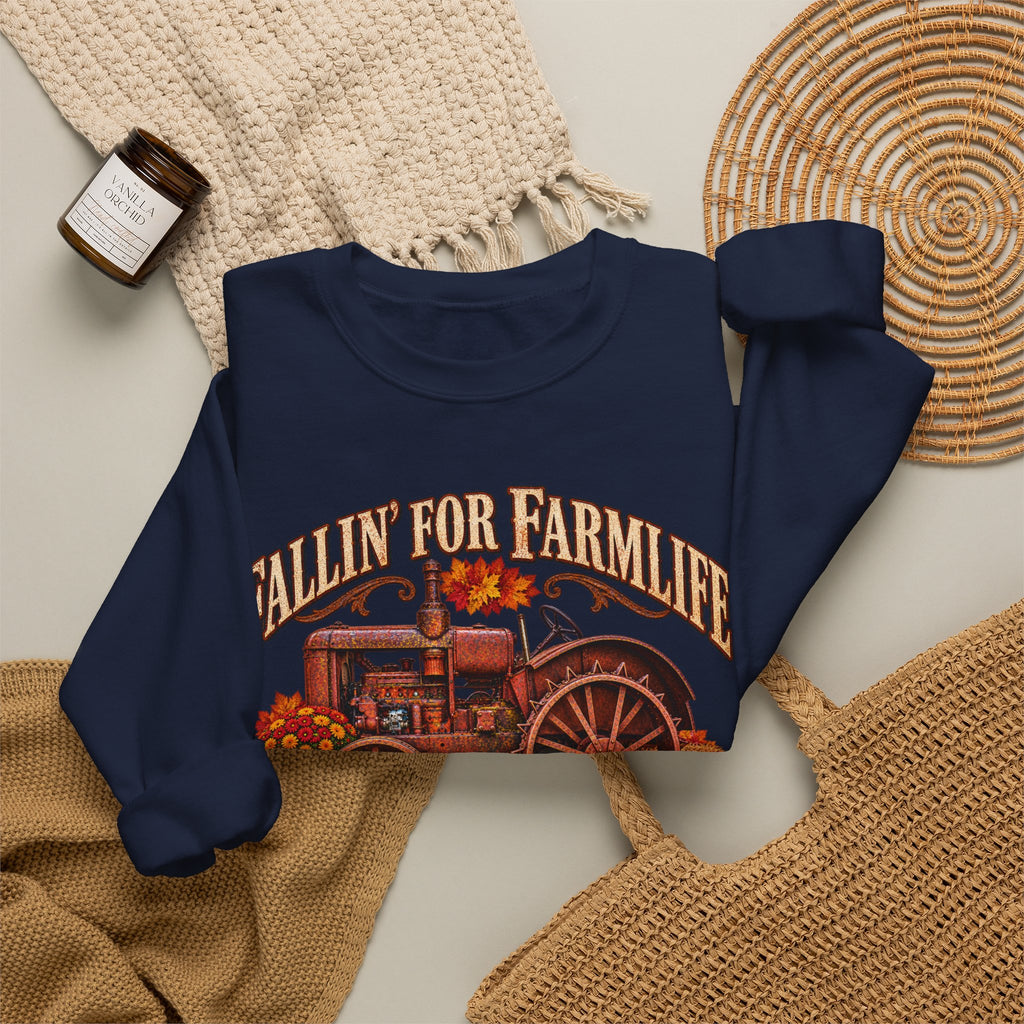 Fallin' for Farm Life Crewneck | Vintage Tractor, Pumpkins, Harvest