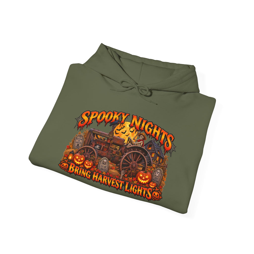 Spooky Nights Bring Harvest Lights Hoodie | Halloween Pumpkin Wagon Sweatshirt