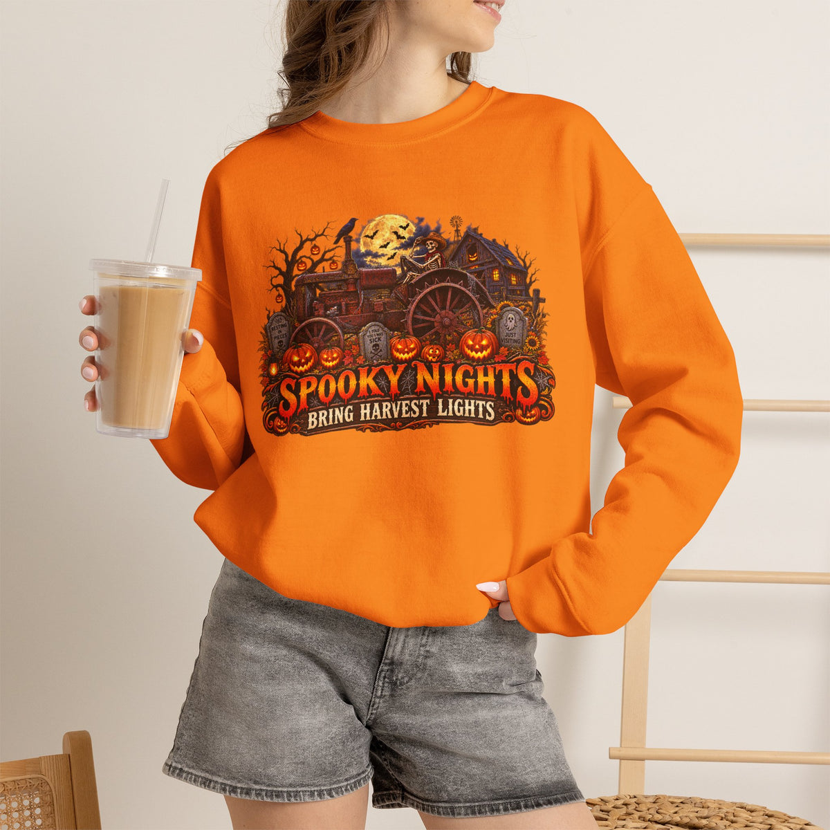 Spooky Nights Harvest Lights sweatshirt | Halloween pumpkin moon crewneck