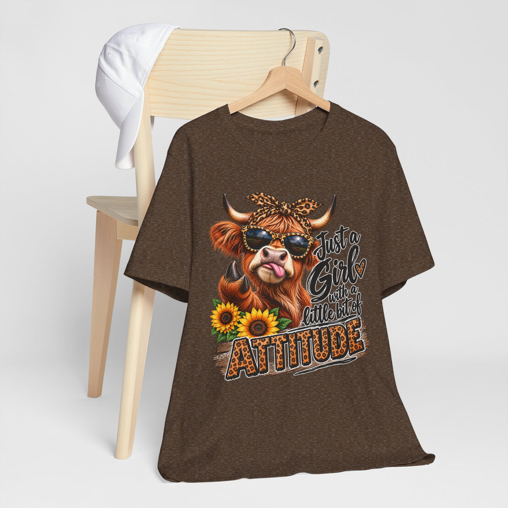 Girl With Attitude Cow Graphic Tee – "Just a Girl with a Little Bit of Attitude" Sunflower Shirt