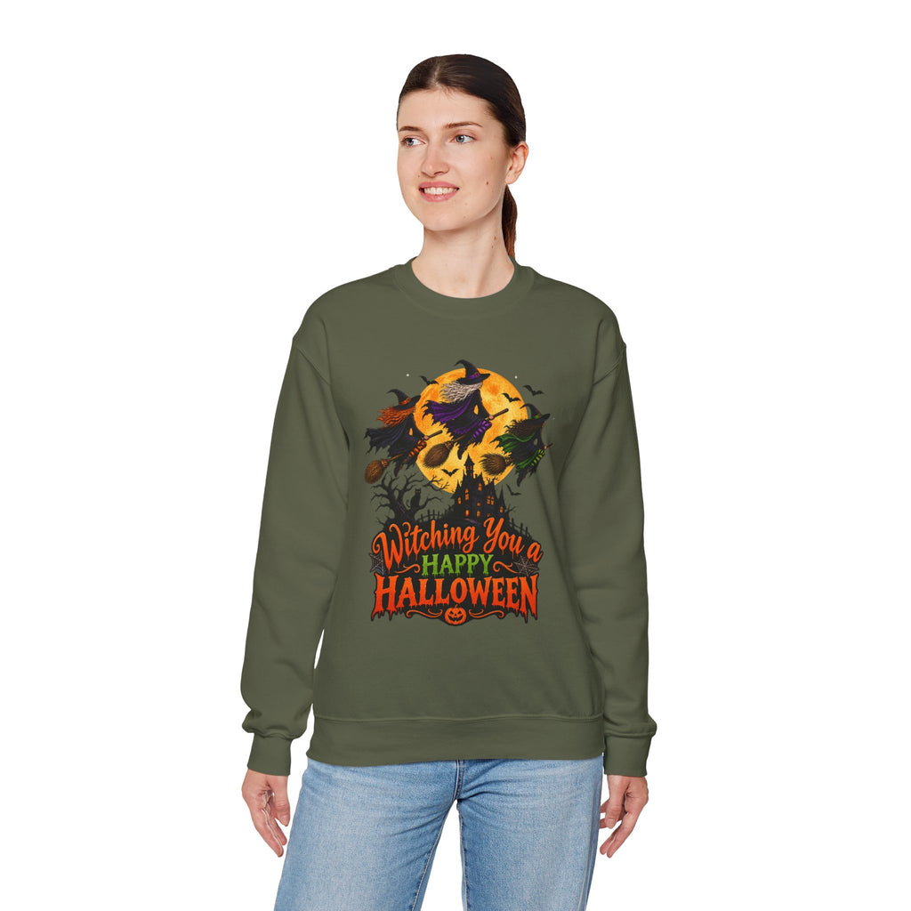 Witching You a Happy Halloween Crewneck Sweatshirt | Halloween Skull Moon Design
