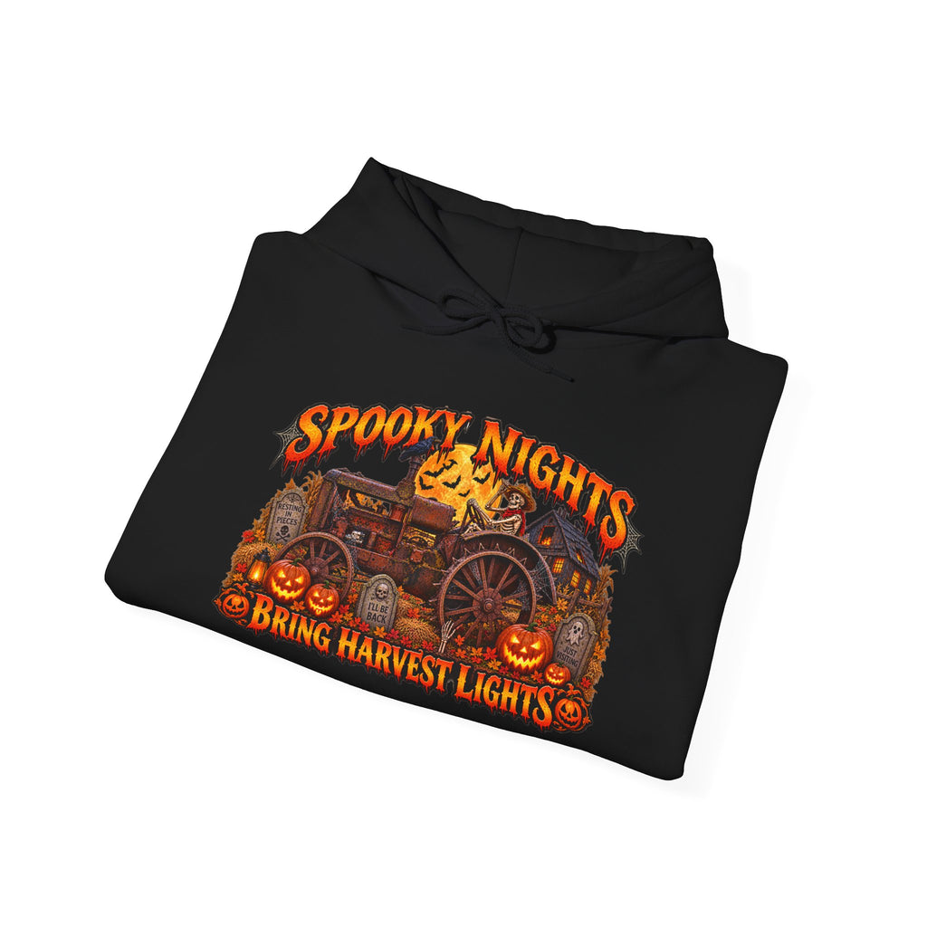Spooky Nights Bring Harvest Lights Hoodie | Halloween Pumpkin Wagon Sweatshirt