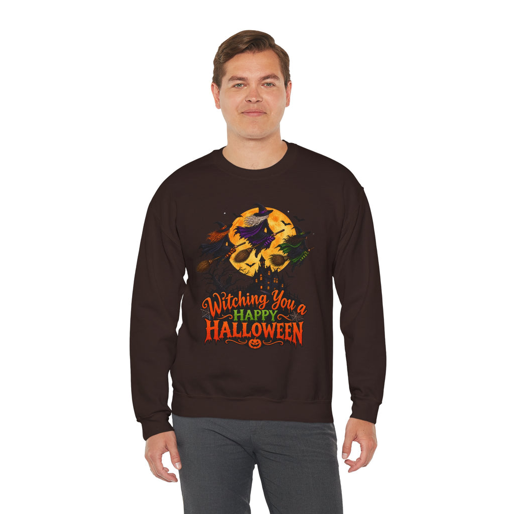 Witching You a Happy Halloween Crewneck Sweatshirt | Halloween Skull Moon Design