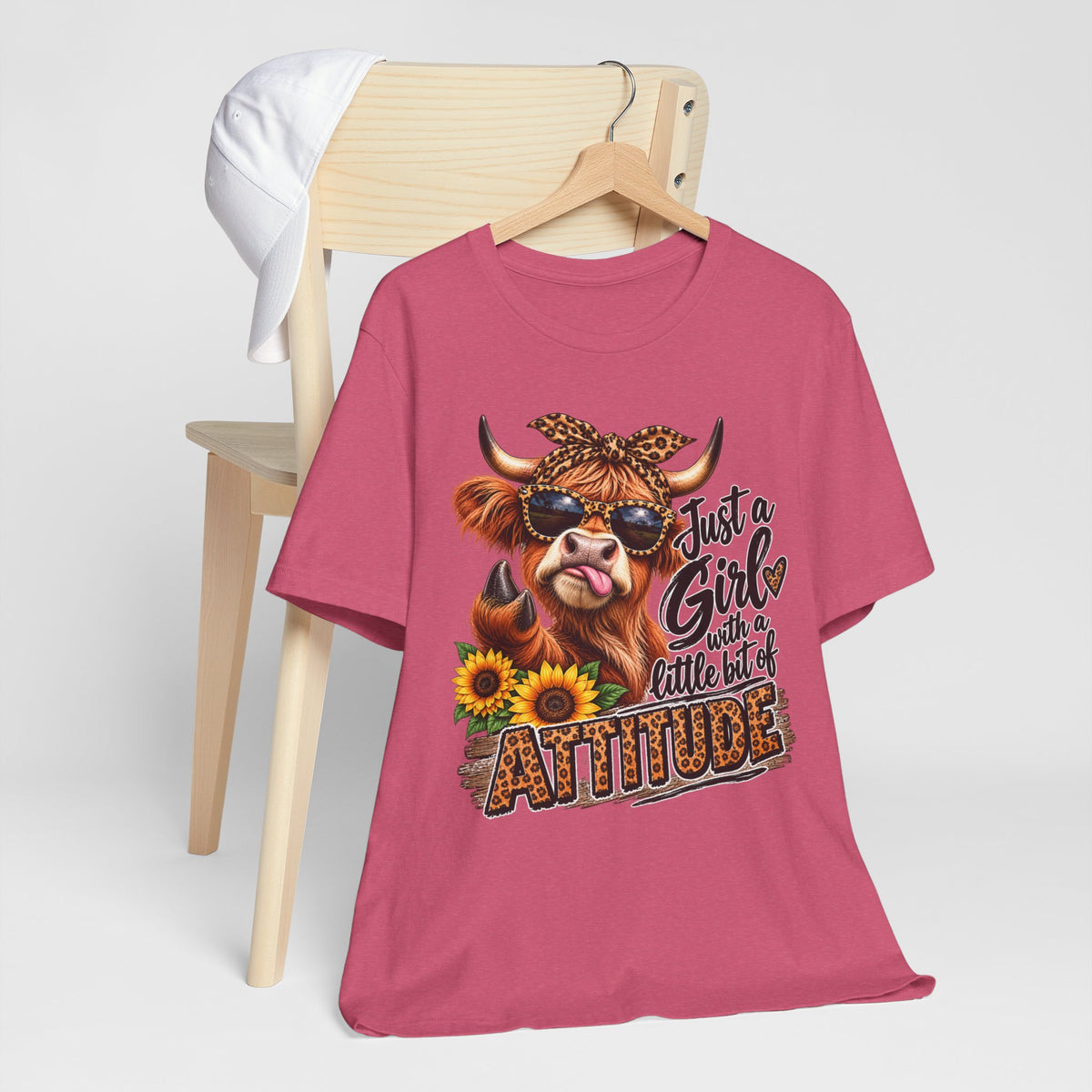 Girl With Attitude Cow Graphic Tee – "Just a Girl with a Little Bit of Attitude" Sunflower Shirt