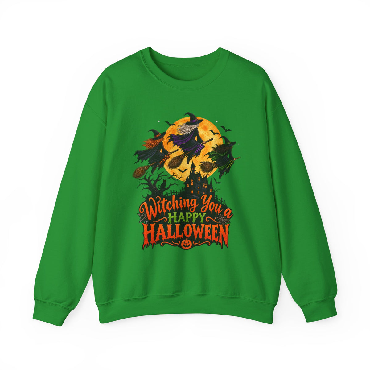Witching You a Happy Halloween Crewneck Sweatshirt | Halloween Skull Moon Design