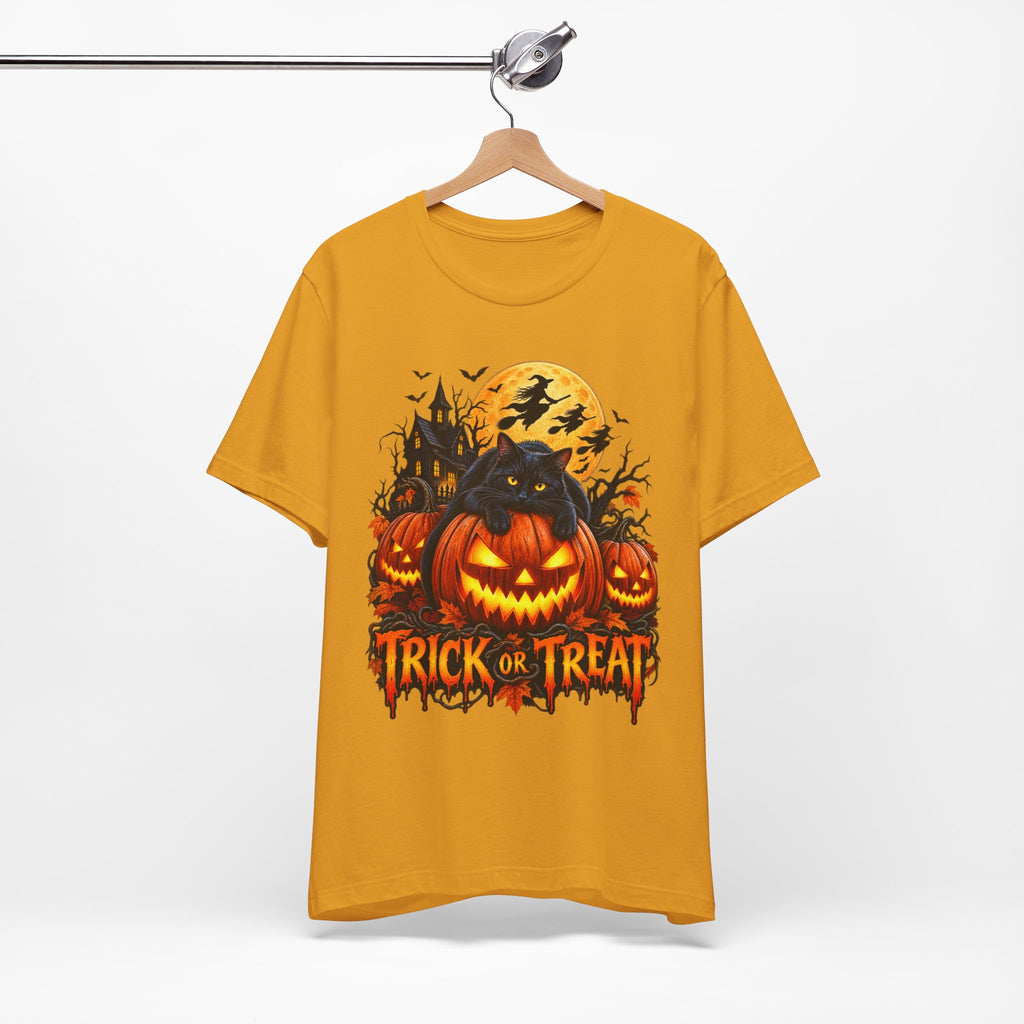 Trick or Treat Jack-O'-Lanterns Pumpkin Cat T-Shirt | Halloween Tee, Spooky Haunted Moon