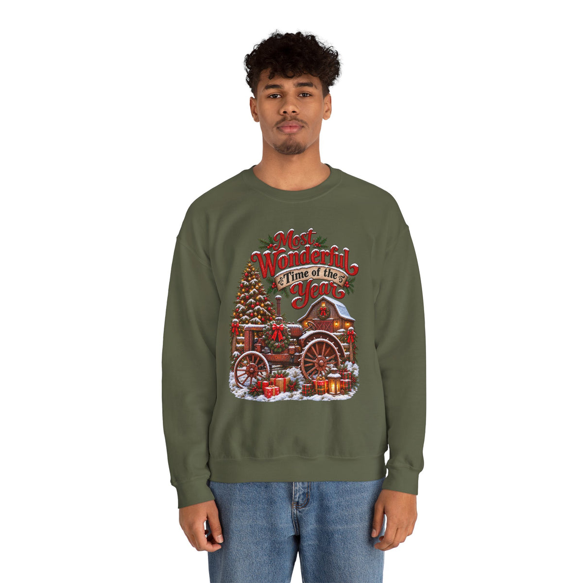 Most Wonderful Time of the Year Sweatshirt | Christmas Vintage Wagon Tree Design