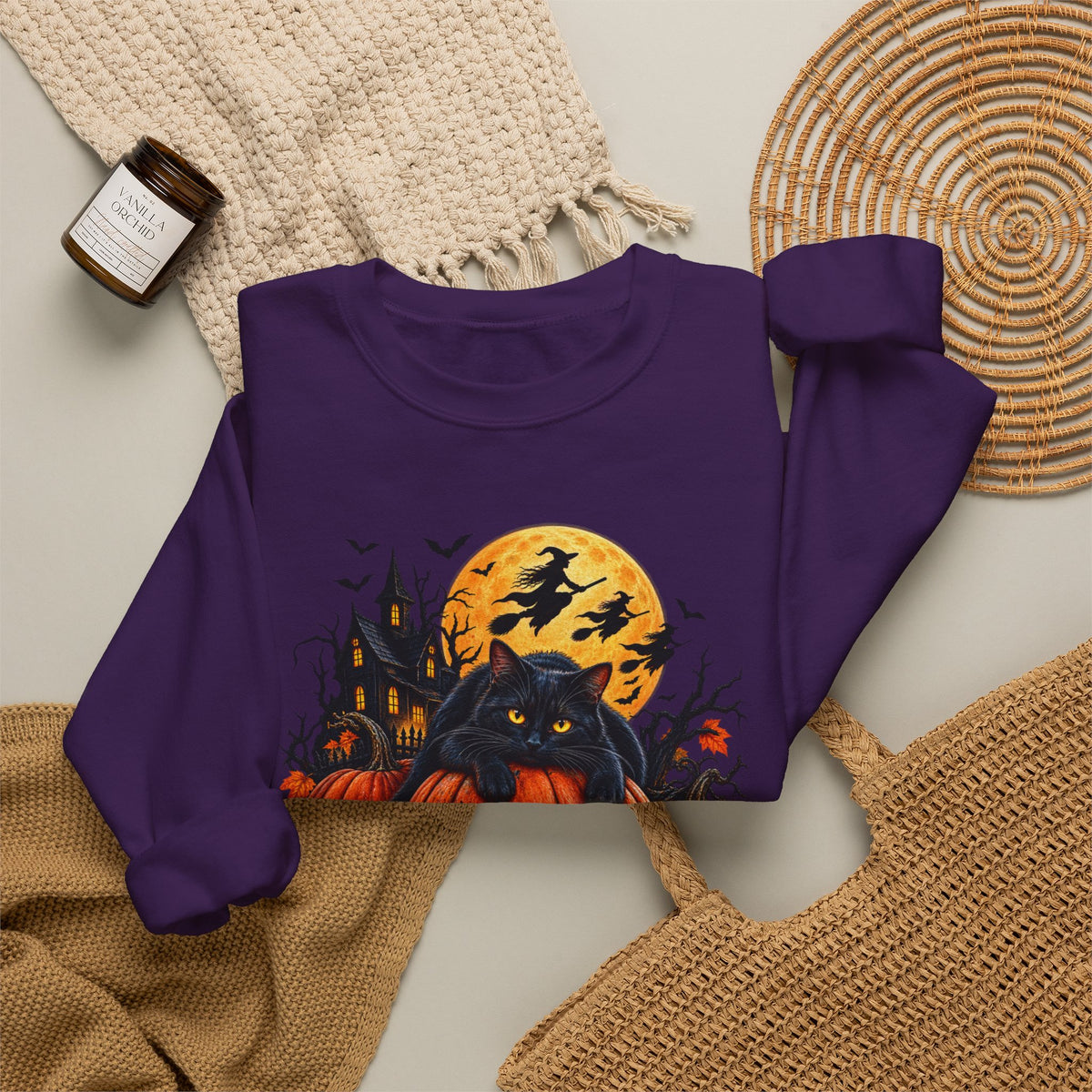 Trick or Treat Pumpkin Cat Sweatshirt | Halloween Jack-O'-Lantern Crewneck