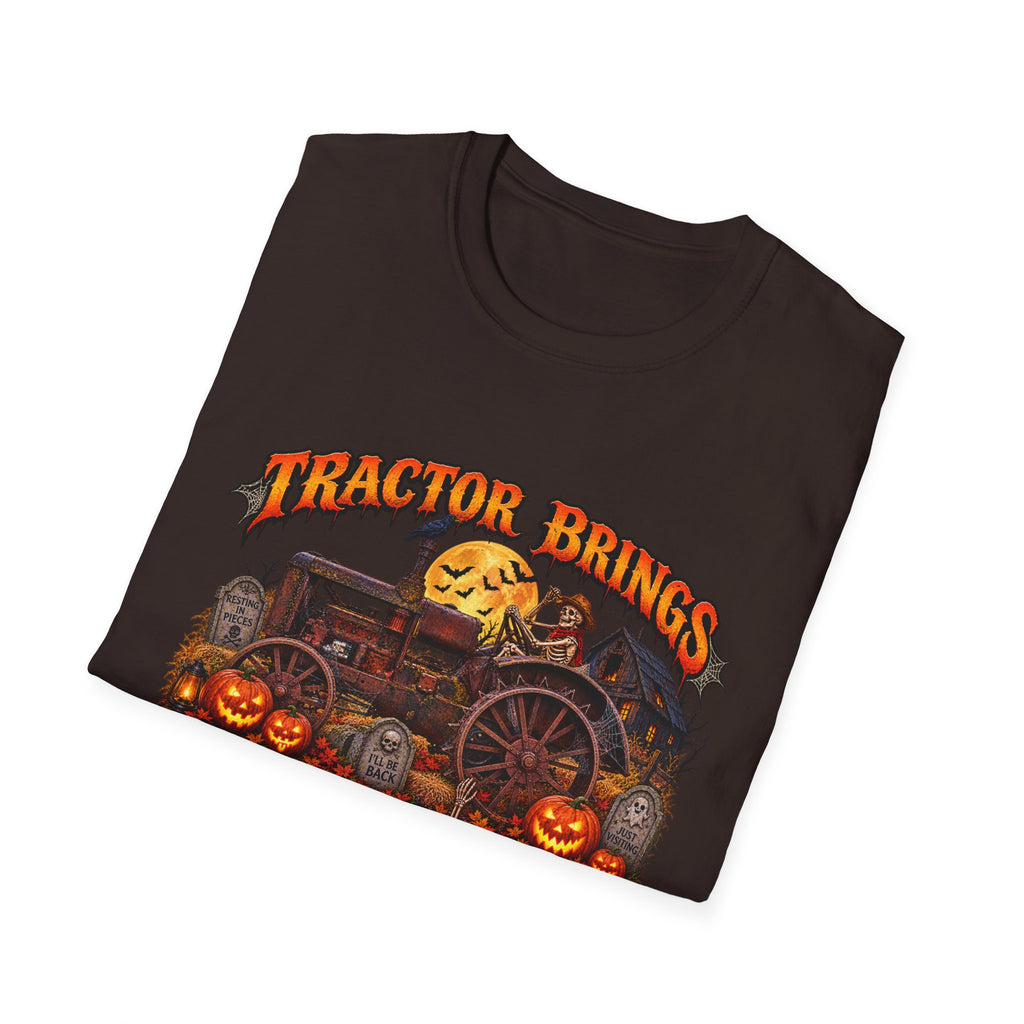Tractor Brings Halloween Vibes T-Shirt | Pumpkin Farm Tractor Halloween Tee