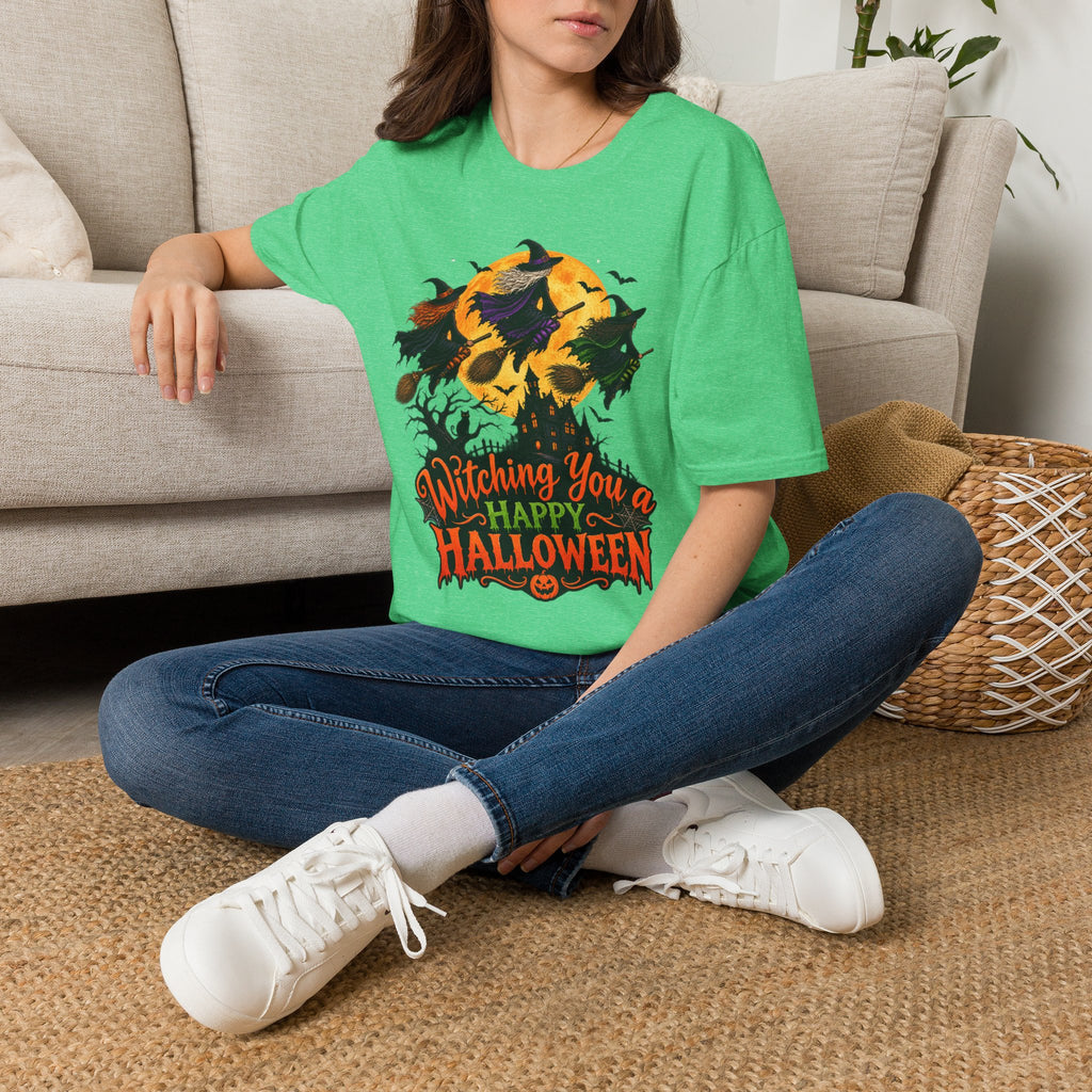 Witching You a Happy Halloween T-Shirt | Witch, Bats, Pumpkin, Moon