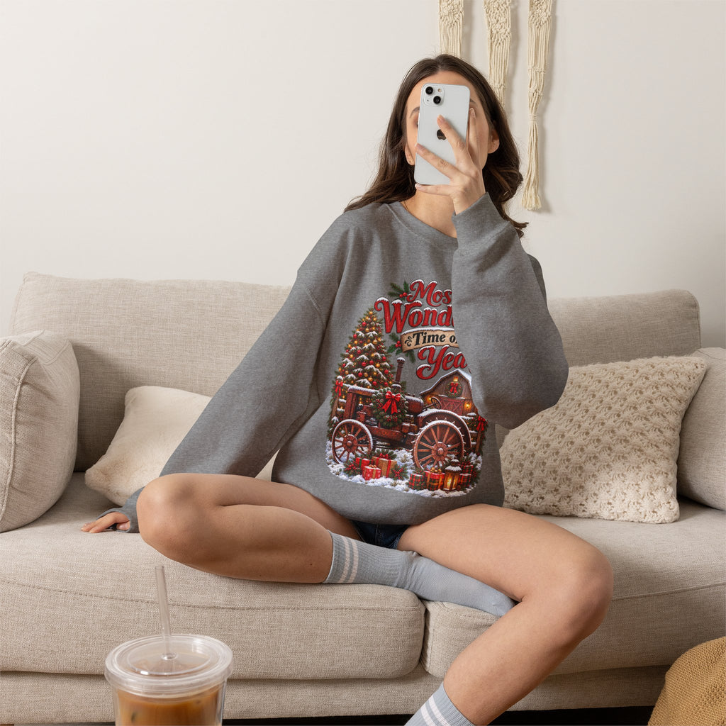 Most Wonderful Time of the Year Sweatshirt | Christmas Vintage Wagon Tree Design