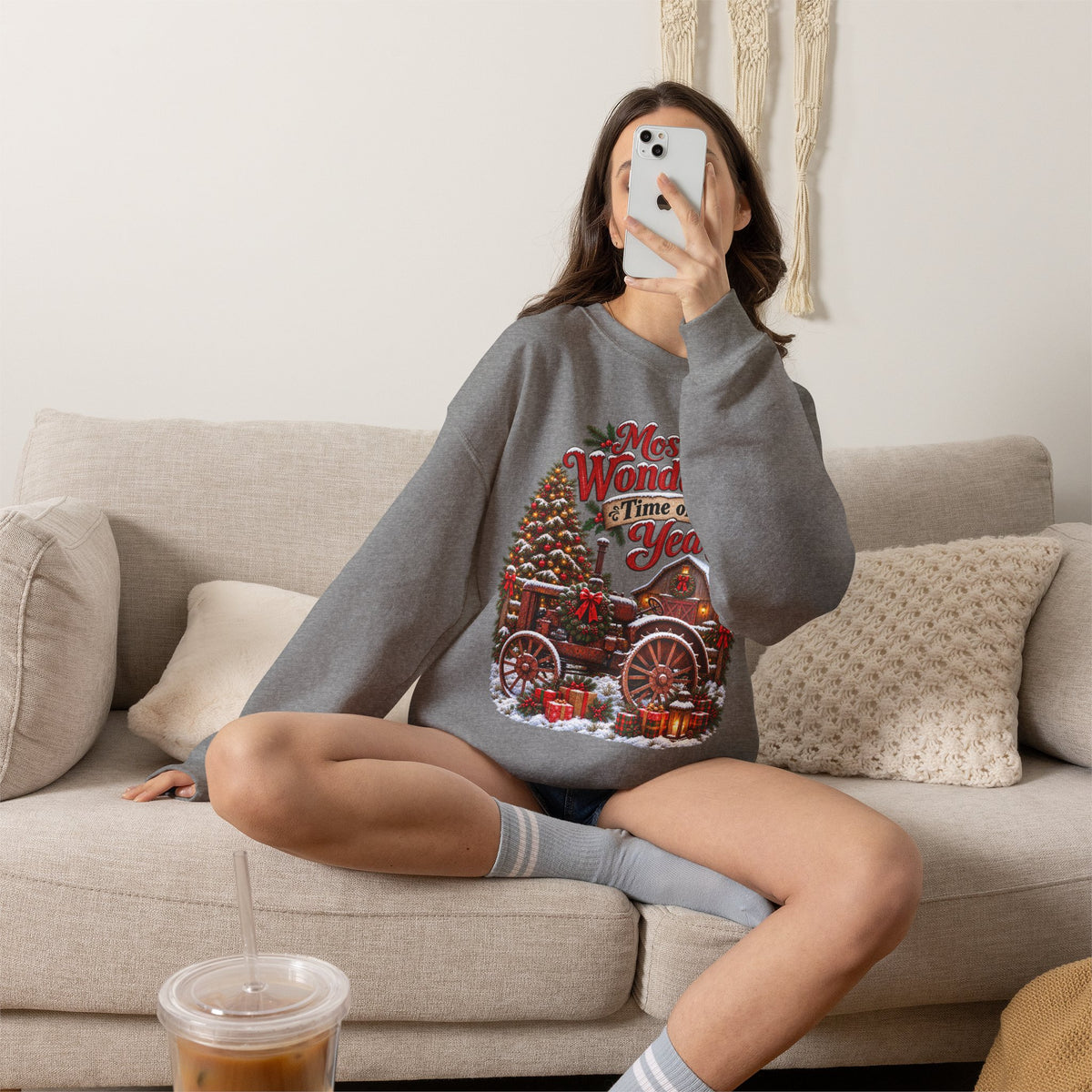 Most Wonderful Time of the Year Sweatshirt | Christmas Vintage Wagon Tree Design