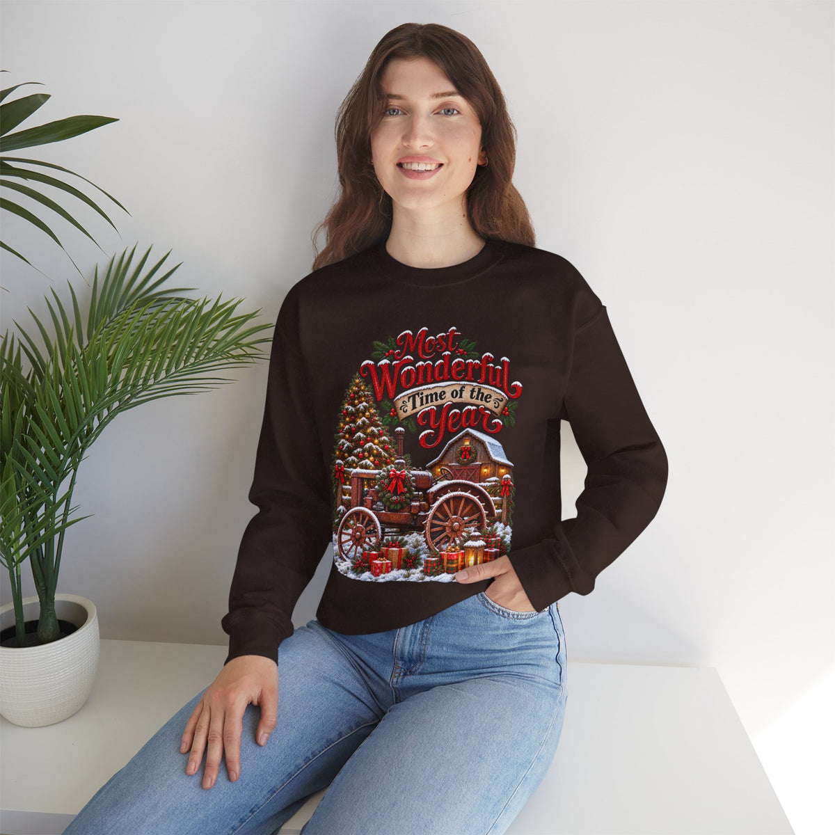 Most Wonderful Time of the Year Sweatshirt | Christmas Vintage Wagon Tree Design