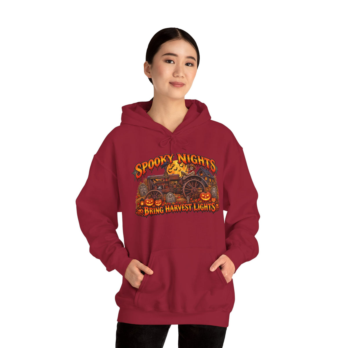 Spooky Nights Bring Harvest Lights Hoodie | Halloween Pumpkin Wagon Sweatshirt