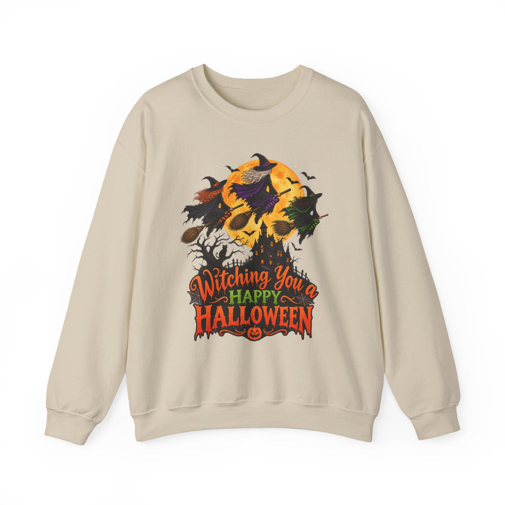 Witching You a Happy Halloween Crewneck Sweatshirt | Halloween Skull Moon Design