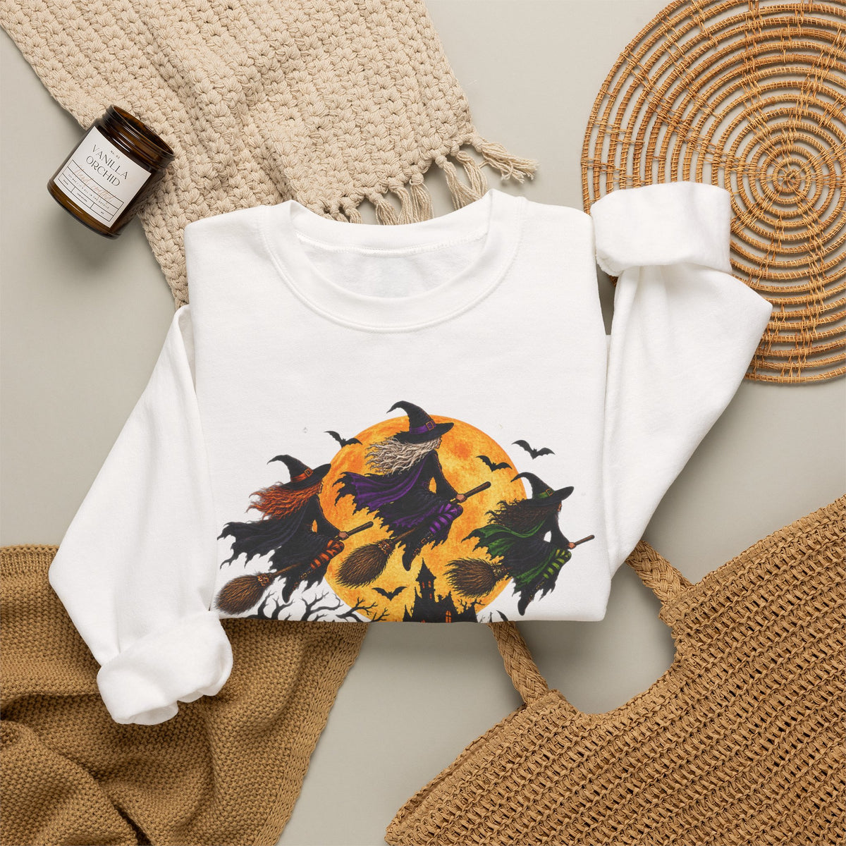 Witching You a Happy Halloween Crewneck Sweatshirt | Halloween Skull Moon Design