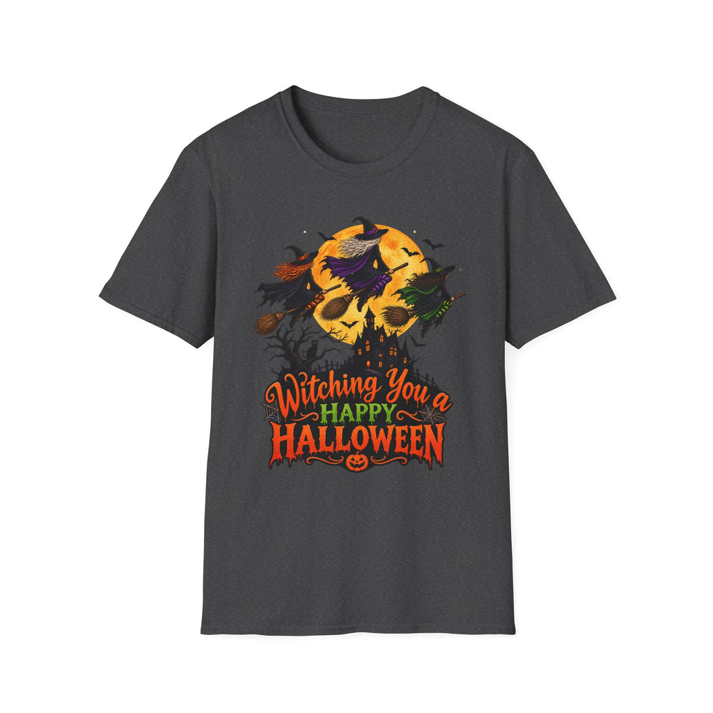 Witching You a Happy Halloween T-Shirt | Witch, Bats, Pumpkin, Moon
