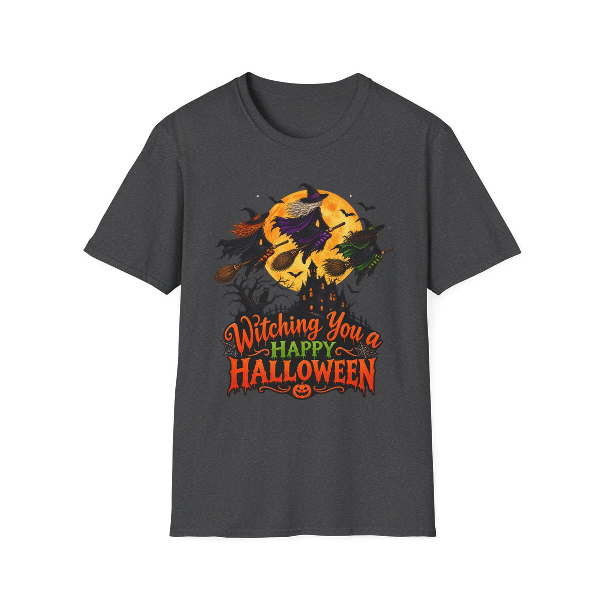 Witching You a Happy Halloween T-Shirt | Witch, Bats, Pumpkin, Moon