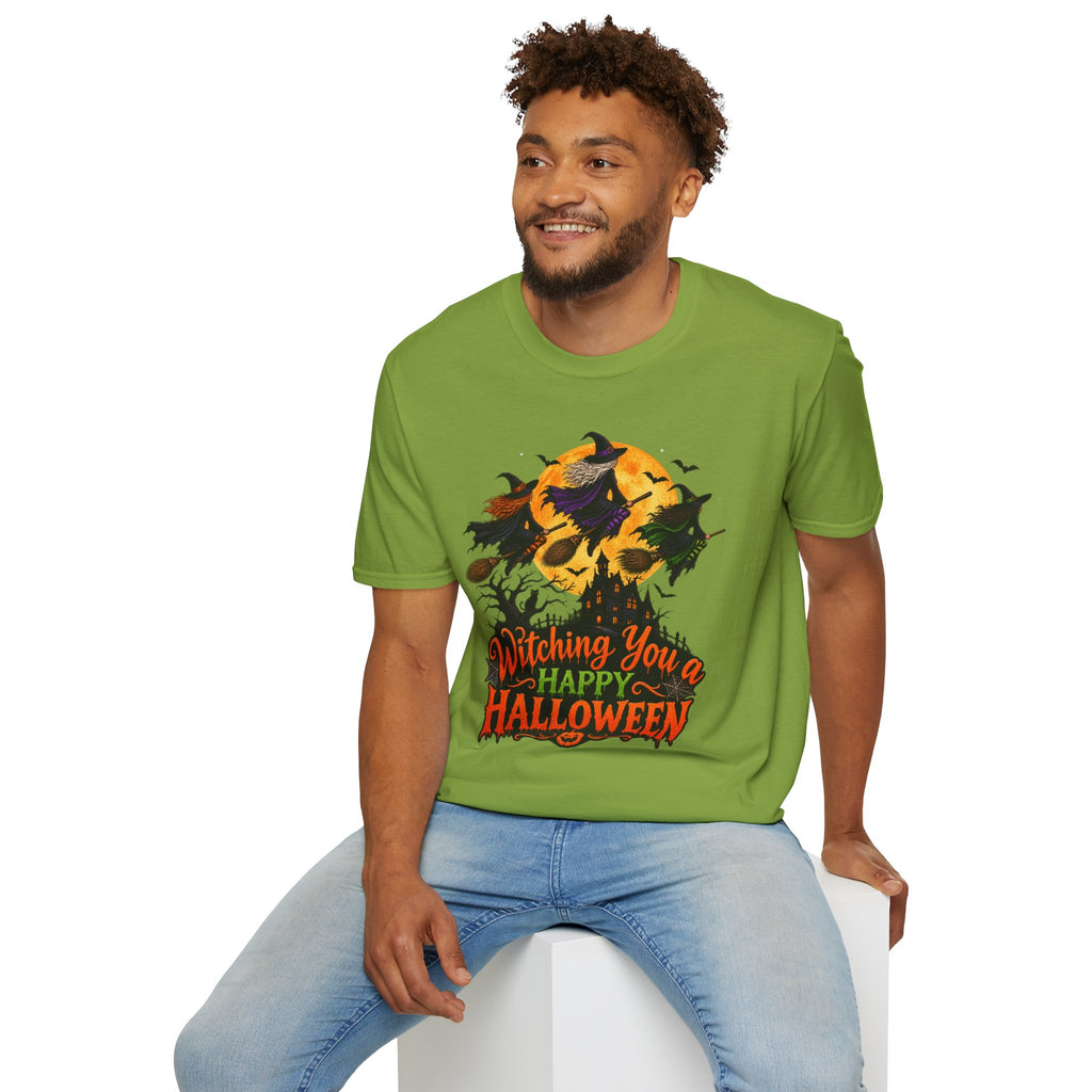 Witching You a Happy Halloween T-Shirt | Witch, Bats, Pumpkin, Moon