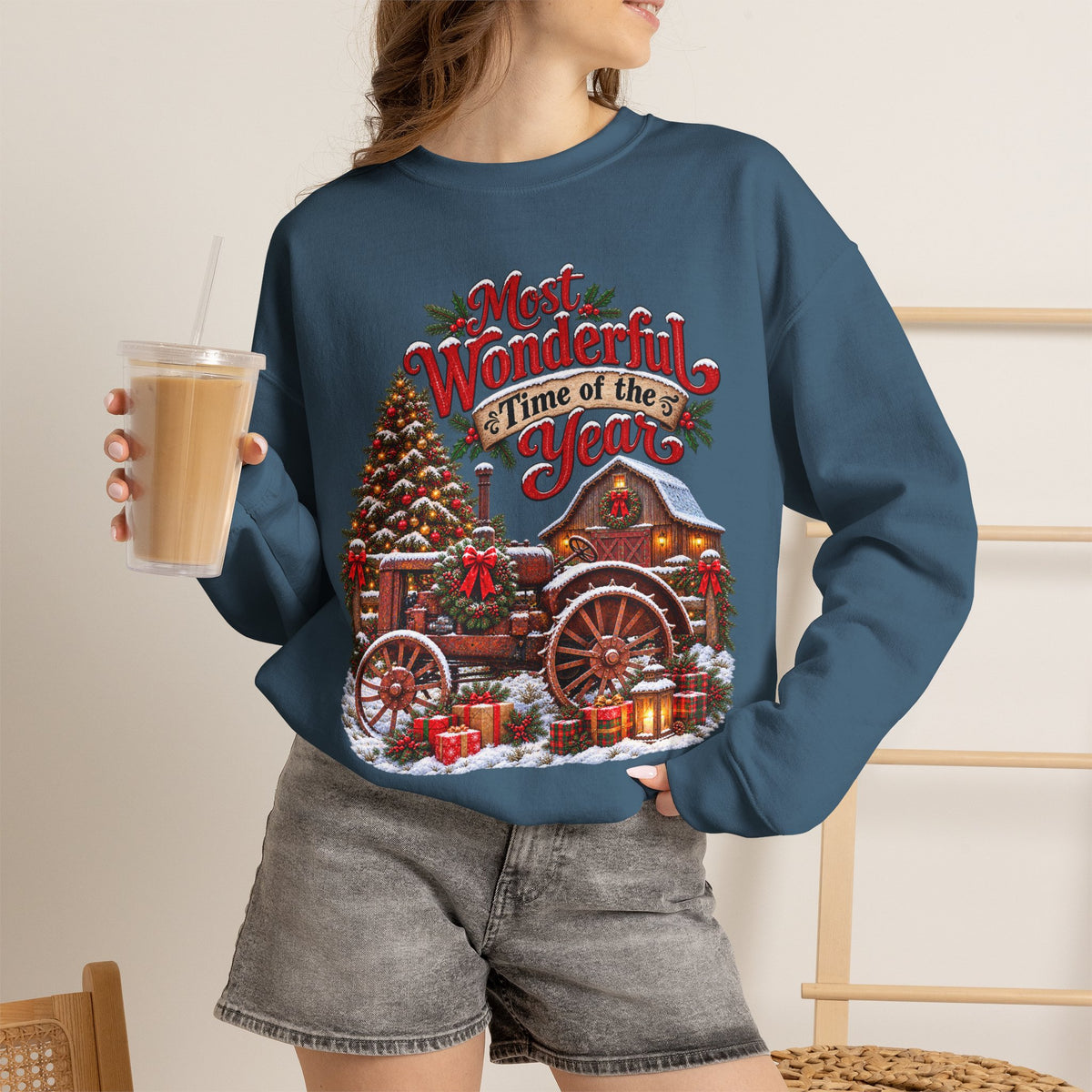 Most Wonderful Time of the Year Sweatshirt | Christmas Vintage Wagon Tree Design
