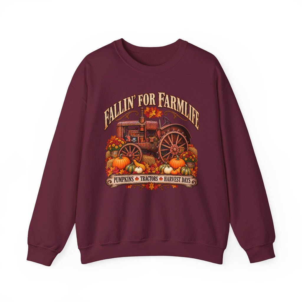 Fallin' for Farm Life Crewneck | Vintage Tractor, Pumpkins, Harvest