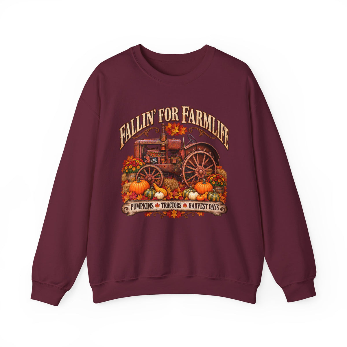 Fallin' for Farm Life Crewneck | Vintage Tractor, Pumpkins, Harvest