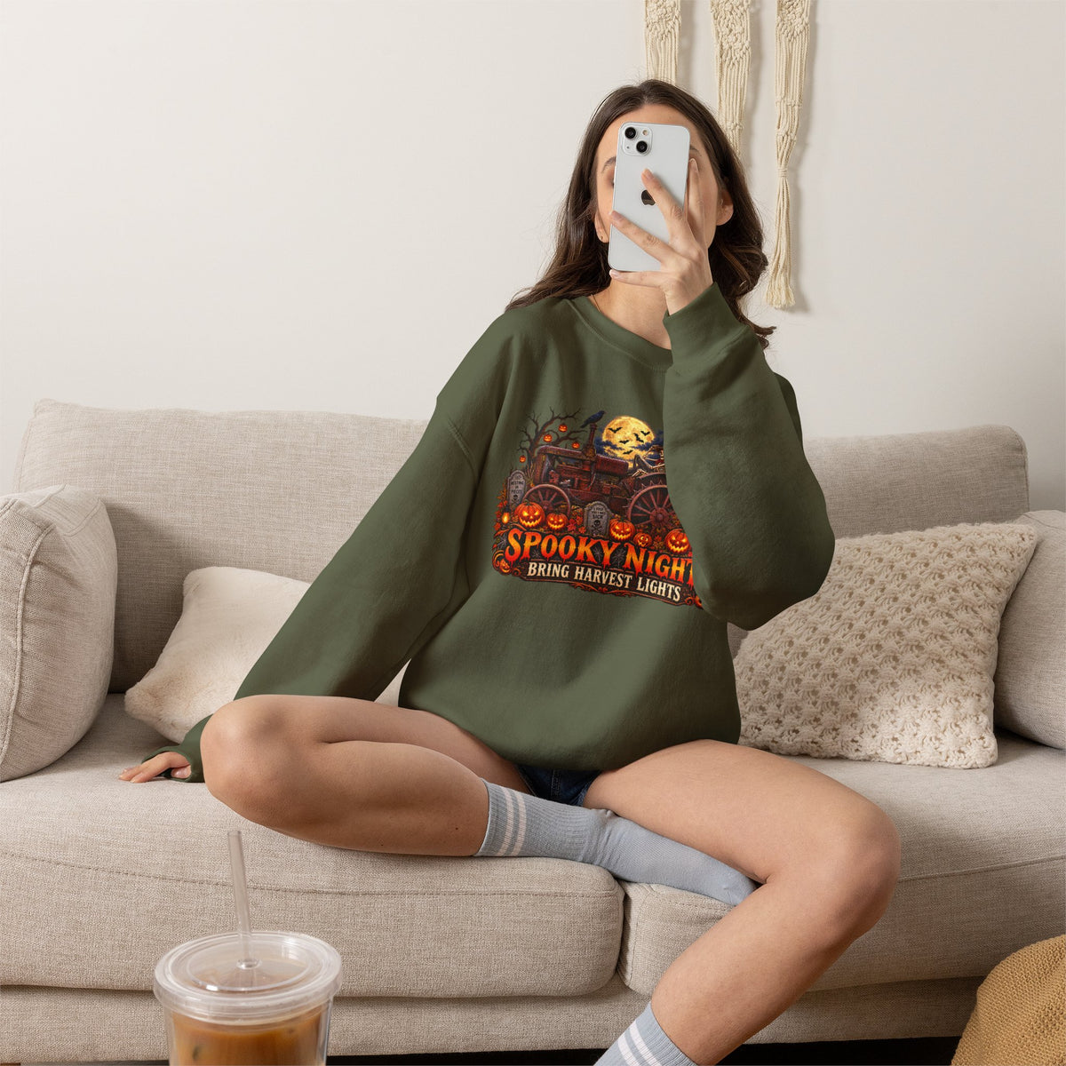 Spooky Nights Harvest Lights sweatshirt | Halloween pumpkin moon crewneck