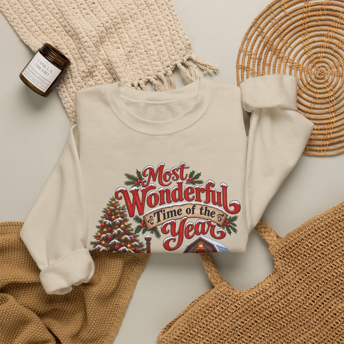 Most Wonderful Time of the Year Sweatshirt | Christmas Vintage Wagon Tree Design